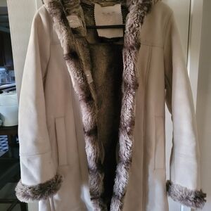 Women's Cream Faux Fur Lined Coat